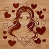 Beautiful Female Silhouette with Love Symbols A female figure with love hearts surrounding her.