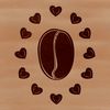 A stylized illustration of a coffee bean adorned with heart shapes, suitable for various digital applications.