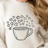A stylized illustration of a cup with love hearts surrounding the rim, suitable for various designs and crafts.