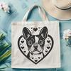 Charming Dog Illustration in Heart Motifs A charming illustration of a Boston Terrier's head featuring heart motifs.