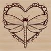 Whimsical Dragonfly Art A vibrant illustration of a dragonfly with love hearts surrounding its body.