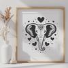 Colorful Elephant Clip Art with Love Hearts A colorful elephant design featuring love hearts and graphics elements.