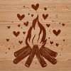 An illustration of a camp fire with flames and love hearts, perfect for outdoor enthusiasts and camping themes.