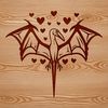 Prehistoric Pteranodon Art with Love Hearts Illustrated vector art of a prehistoric Pteranodon dinosaur surrounded by love hearts.