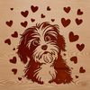 Havanese Dog Illustration with Heart Patterns A close-up illustration of a Havanese dog's head with stylized heart patterns surrounding it.