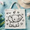 A stylized illustration of an elephant featuring love hearts in various sizes.