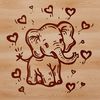 An elephant standing proudly with heart symbols surrounding its body, designed as a vector graphic.