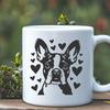 Boston Terrier Illustration with Heart Motifs A stylized Boston Terrier breed illustration featuring heart motifs.