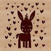 A cute standing donkey with love hearts symbolizing affection and friendship.