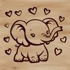 A stylized illustration of a majestic elephant with love hearts incorporated into its design.