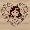 Woman Surrounded by Love Hearts A digital illustration of a woman with love hearts surrounding her face, designed as a vector graphic.