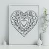 Free SVG Mandala Template Download A geometric design featuring interconnected patterns and shapes forming a heart shape.