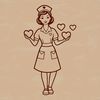 A female nurse figure with love hearts integrated into her design, suitable for use in various digital projects.