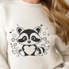 A digital illustration of a raccoon with love hearts surrounding it, suitable for vector graphics and design projects.