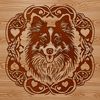 Whimsical Dog Portrait with Love Hearts Detail A stylized illustration of a Shetland Sheepdog's head with intricate details, perfect for pet lovers.