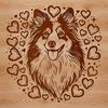 Cute Sheltie Portrait A portrait of a Shetland sheepdog's head, designed as vector art with love hearts.
