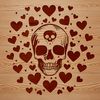 Stylized Skull Design with Heartfelt Touch A stylized skull design with love hearts incorporated into the artwork, suitable for various creative projects.