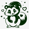 Cute Skunk Vector Illustration A digital illustration of a skunk, a wild animal featuring red heart symbols around its body.