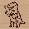 A cartoon T-Rex dinosaur with love hearts surrounding its body.