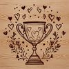 A stylized trophy icon with love hearts integrated into its design, suitable for various graphic designs.