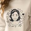 Sweet Mother's Day SVG Design A digital illustration of a smiling woman surrounded by love hearts, perfect for Mothers Day celebrations.