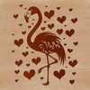 Love Struck Flamingo A colorful depiction of a flamingo standing upright, surrounded by love hearts in various sizes.