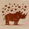 A digital illustration of a rhino with love hearts surrounding its body, suitable for various applications.