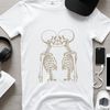 Valentine's Day Skeletons Holding Hearts SVG A set of skeleton figures holding heart-shaped balloons in a playful Valentine's Day design.