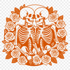 Beautiful Floral Skeleton Bouquet A skeletal figure holding a bouquet of roses in an ornate floral arrangement.