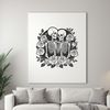 Stylized Floral Couple Design A romantic skeletal couple surrounded by floral elements in a stylized design.
