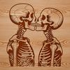 Heartfelt Bones Vector Art Vector illustration of skeletons holding hearts and flowers, ideal for Valentine's Day decorations or designs.