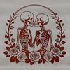 Whimsical Skeletons in Bloom A pair of love skeletons surrounded by a floral arrangement, perfect for Valentine's Day decorations.