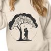 Whimsical Couple Under a Majestic Oak An SVG design featuring a romantic couple sharing a kiss under a majestic tree.