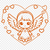 A winged female figure with a gentle expression, representing love and protection.