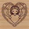 Angel silhouette with love heart emblem, designed as a vector graphic.