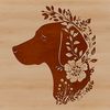 A high-quality illustration of a Weimaraner breed dog in a stylized floral setting.