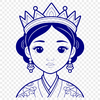 Female royal character in a crown and dress, vector illustration.
