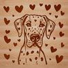 Great Dane Illustration with Loving Hearts Large breed dog illustration with hearts surrounding its head.