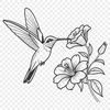 Vibrant Bird Perched Among Blooms A colorful hummingbird perched on a branch surrounded by flowers.