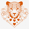 Adorable Jaguar Clip Art with Love Hearts A large, vector graphic illustration of a jaguar, a big cat animal with love hearts integrated into the design.