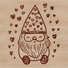 A mythical creature with love hearts, reminiscent of a dwarf, sitting in a whimsical pose.