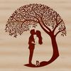 Intimate Tree Hug A stylized illustration of a tree with intertwined lovers embracing at the base.