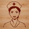 A female nurse in a standard medical uniform standing in front of a white background, represented as vector art.