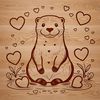 A cartoon otter character with hearts and a friendly expression.