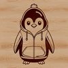A stylized illustration of a penguin wearing a hood.