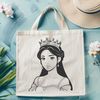 A digital illustration of a female princess in regal attire, suitable for vector graphics and cutting machines.