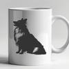 A vector illustration of a sitting Shetland sheepdog, suitable for digital and printable uses.