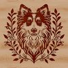 A portrait illustration of a Shetland sheepdog with intricate floral details in its fur, suitable for vector design projects.