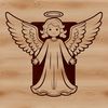A minimalist illustration of a winged angel in vector format.