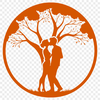 Heartfelt Embrace Tree Silhouette A vector illustration of intertwined lovers embracing beneath the branches of a tree.
